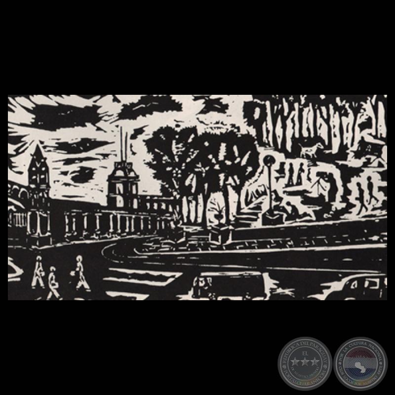 PLAZA URUGUAYA - Grabado de JACINTO RIVERO